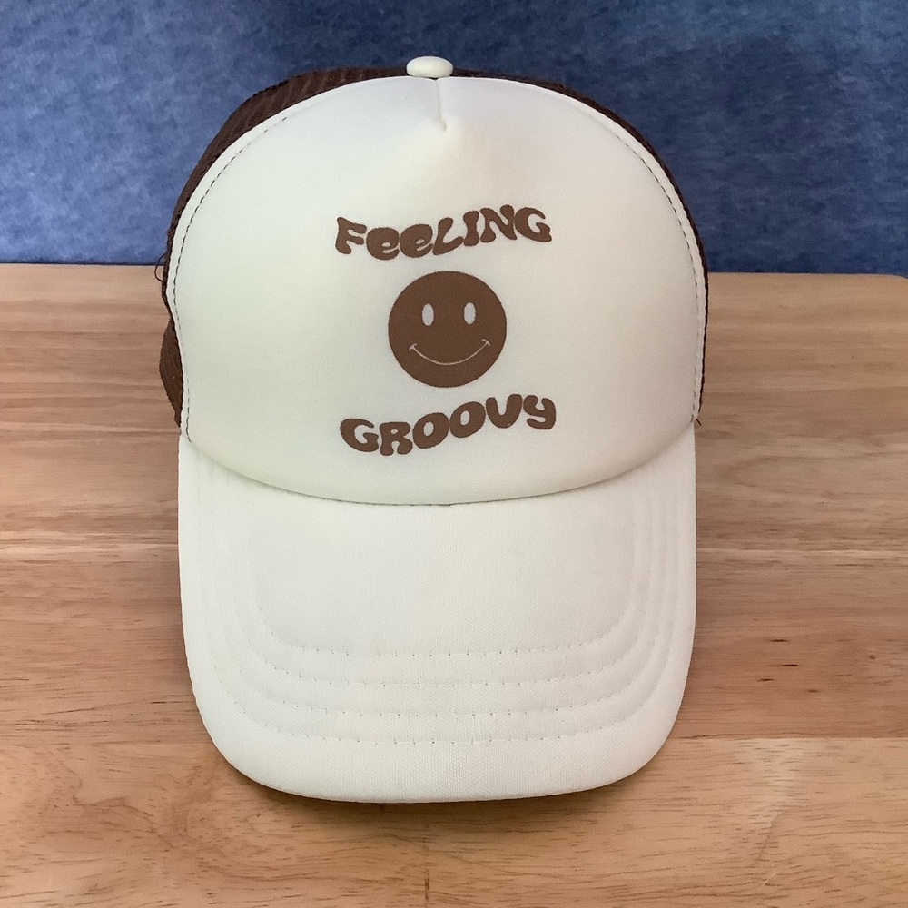 Feeling Groovy Cap Trucker Mesh Brown Hat Adjustable